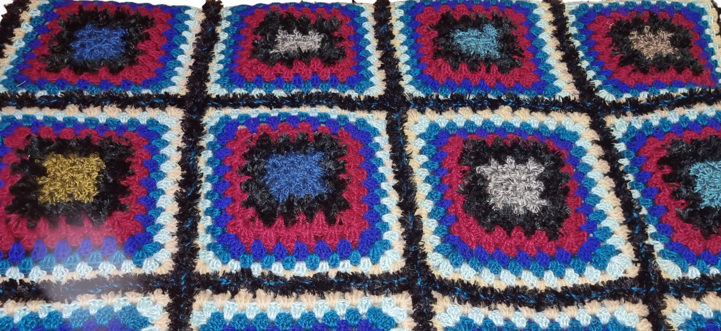 MULTI COLOUR CROCHE BLANKET 2M X 1.5M